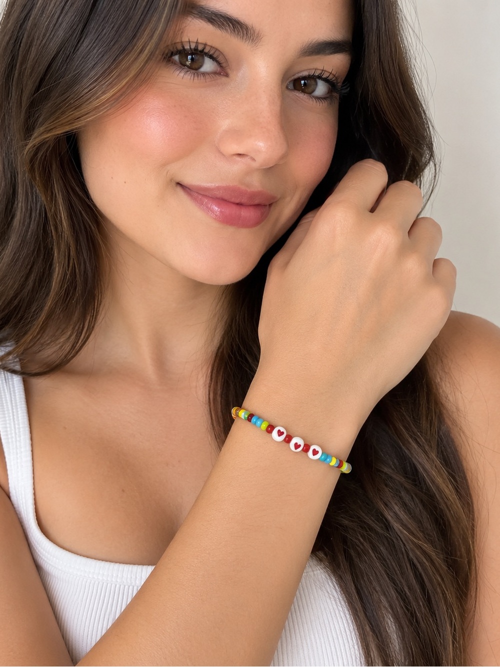 Roxanne Assoulin Friendship Rainbow Beaded Bracelet with White Heart Beads